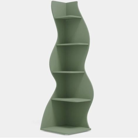 Scaffale angolare a 5 ripiani in legno verde dal profilo ondulato 112 x 56 x 13 cm HOMVRA (1/4)