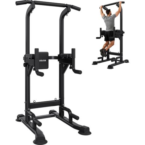 VEVOR Barre de Traction Autoportante Capacite 150 kg, Chaise Romaine Hauteur Reglable sur 12 Niveaux et Dossier sur 4 Niveaux, Tour de Musculation Dips Pompes Releves de Jambes, Entrainement Domicile (1/5)