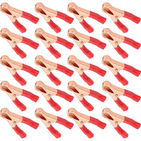 Lot de 20 pinces de test électrique 50A, ouverture 22mm, clips de mesure pour équipements électroniques et machines de soudage, rouge. (1/5)