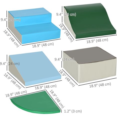 Ensemble de jeux souple 6 pièces - Toboggan, structure d'escalade et rampement, coloris bleu et vert - Centre d'activités pour enfants (1/5)