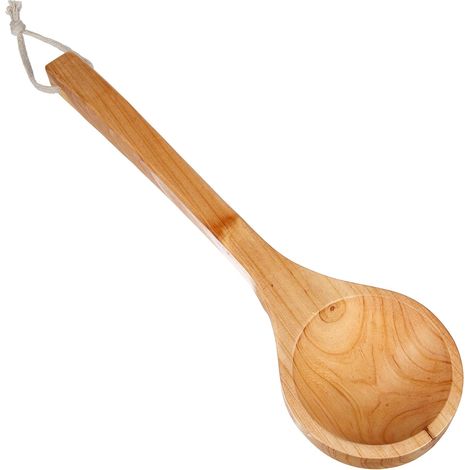 Louche Sauna Bois Pin 40cm Accessoire Résistant Chaleur Pour Pierres Chaudes Avec Cordon Naturel (1/5)