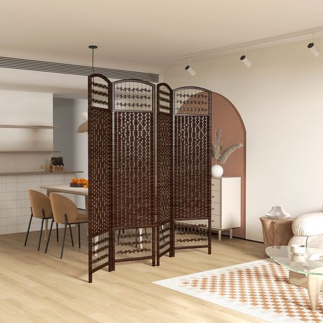 Paravent en bois massif séparateur de pièce pliable 4 vantaux 160x170 cm brun, cloison décorative mobile pour salon et chambre (1/5)