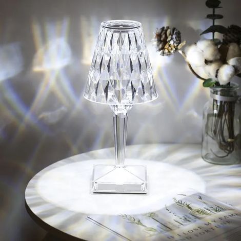 Lampe De Table En Cristal De Diamant, Lampe De Chevet De Chambre En Cristal Rechargeable Par Usb, Température/Luminosité Réglables, type tactile (1/4)