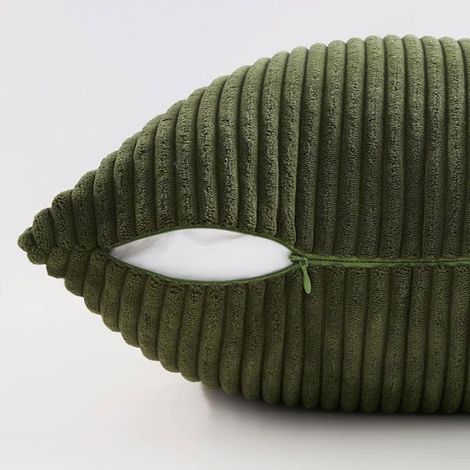 Housse de coussin 45x45 cm vert olive en velours côtelé super doux pour décoration de salon, lot de 2 pièces (1/5)