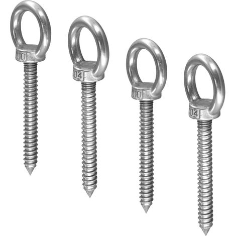 4 Pièces Piton à Visser, Crochets à Œillets Robustes Crochet vis Piton Inox, Boulons à Oeil M10 x 80mm Vis à Anneaux, pour Hamacs, Chaises à Bascule Balançoire，Chaises Suspendues, Stores, Argenté (1/5)