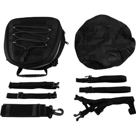 Sacoche Arrière Universelle Extensible pour Moto, Capacité de 8 à 10 L, avec Bretelles et Housse de Pluie. (1/2)