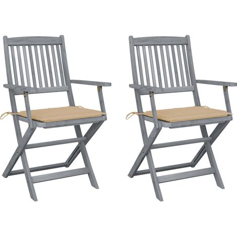 Chaises pliables d'extérieur 2 pcs avec coussins Bois d'acacia 51 (1/5)