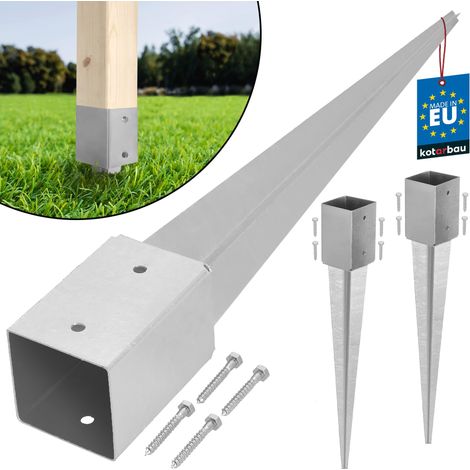 KOTARBAU® Lot de 2 Support de Poteau Bois - Acier Galvanisé - 75 cm - Argent - 91 x 91 mm - Support Poteau à Enfoncer - pour Clôture et Pavillon - Résistant à la Corrosion