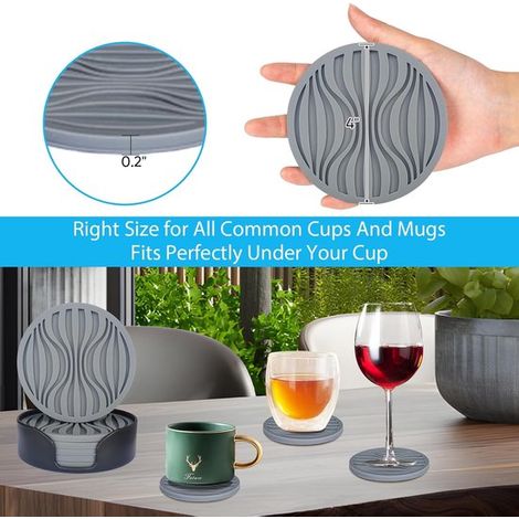 Juego de 6 posavasos de silicona antideslizantes con soporte - Resistentes al calor para bebidas frías y calientes (1/5)