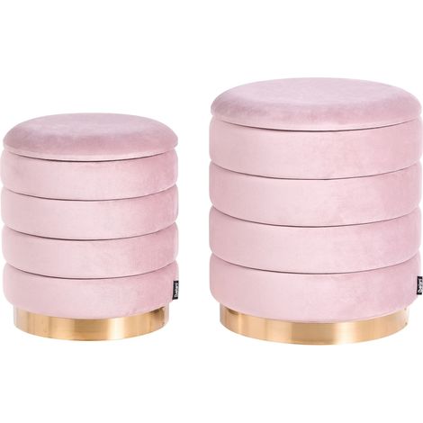 Set di 2 Pouf Contenitore con Rivestimento in Poliestere Rosa Base Dorata Garland (1/5)