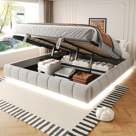 Bett Doppelbett Stauraum 180x200 Flannelette OKMYHOME (1/5)