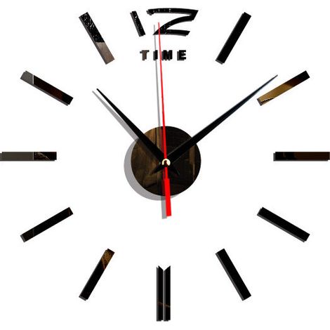 royaluxe - DIY Analogique Acrylique Silencieux Miroir Horloge Décoration Murale Horloge Murale , Noir , 40240cm, (1/4)