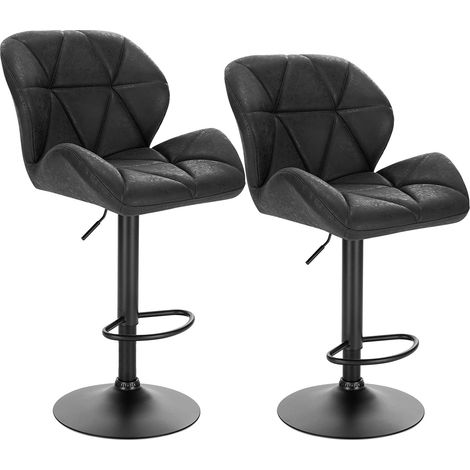 Woltu – Tabourets de bar réglables en hauteur – Siège rembourré en similicuir – Base en métal noir – Hauteur d'assise 60-82 cm – Lot de 2