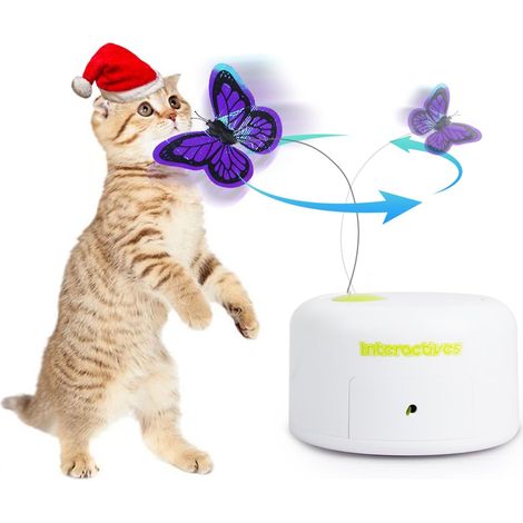 Jouet interactif pour chat en forme de papillon activé par le mouvement, Flutter Bug, jouet d'intérieur interactif avec papillon rotatif à 360° et mode capteur, et deux papillons clignotants. (1/3)