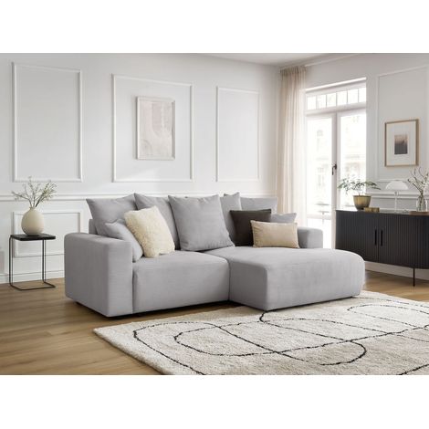 BOBOCHIC - Canapé d'angle convertible coffre ATILLA velours côtelé Angle droit Gris clair (1/5)