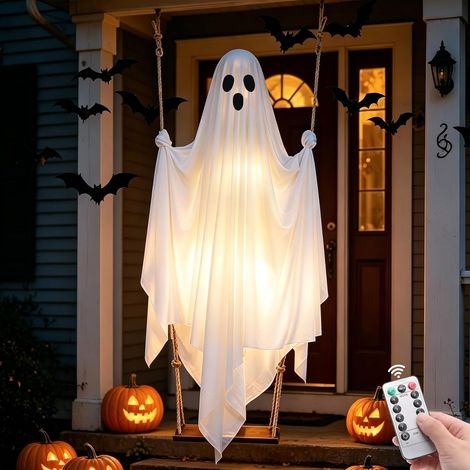 Fantôme suspendu Halloween 1,5 m (5 pi) sur balançoire, éclairage LED télécommandé, 8 modes (1/5)