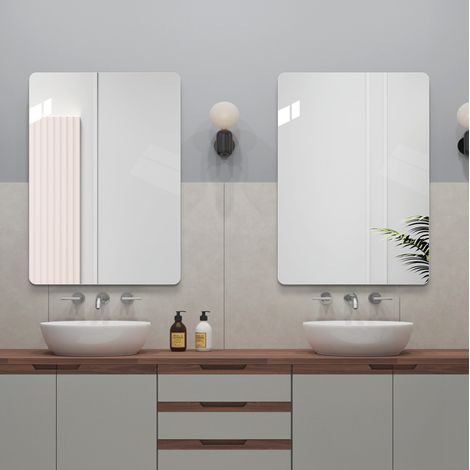 Espejo de baño 70x50 cm de vidrio plateado, mural reversible, moderno -FLORAGRACE (1/5)