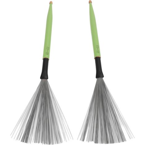Lot de 2 balais de batterie à double tête, baguettes en érable, fil de caoutchouc, balais de percussion portables, adaptés aux groupes, verts. (1/5)