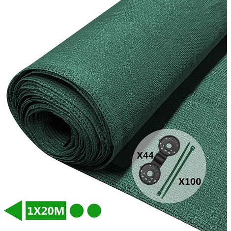 Vounot – Brise vue occultant 1x20m en HDPE 90g/m² – Taux d’occultation 75% – Accessoires de fixation inclus – Couleur vert
