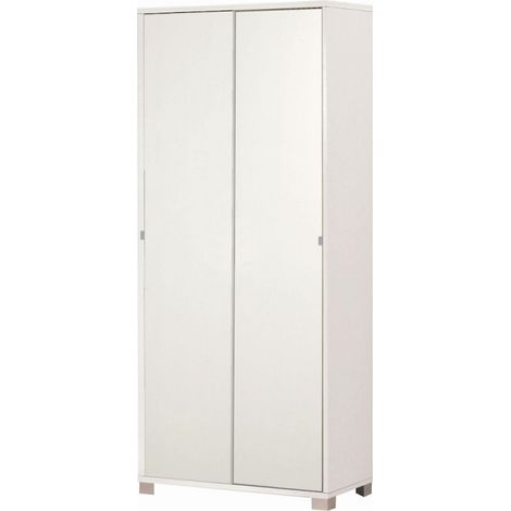 Armoire coulissante à 2 portes, 82 cm (L) x 42 cm (P) x 190 cm (H), finition blanc flammé, Sarmog (1/5)