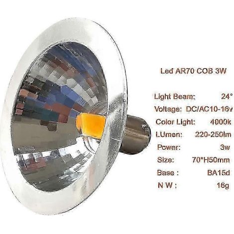 2 projecteurs LED AR70 à réflecteur 3 W 12 V, culot BA15D, 4000 K, pour rail d'éclairage 25 W (1/3)