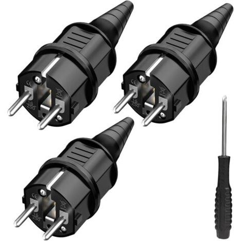 3x prise de courant mâle, prise secteur, résistant aux éclaboussures, Durable pour câble de 6 à 16mm, Contact de mise à la terre SEBS, IP44 (1/4)