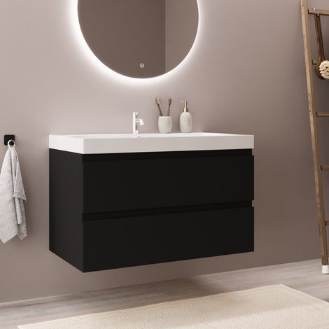 LOMAZOO meuble de salle de bain Monaco noir mat - lavabo blanc - (1/5)
