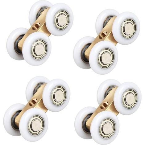 Cuivre quatre roues avec vis 4pcs rail de suspension de porte coulissante pleine salle de bain en cuivre roue suspendue verre de salle de bain adapté à la salle des outils (1/4)