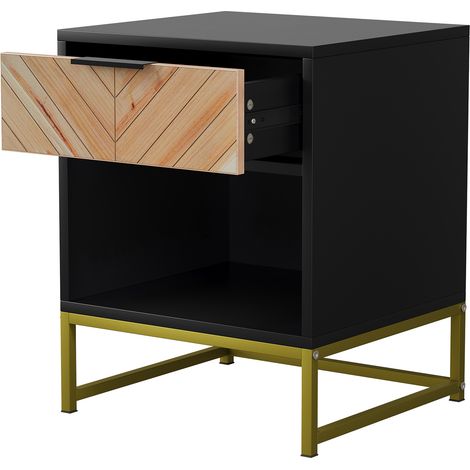 Moderner Nachttisch mit 1 Schublade und offenem Fach, MDF, schwarz/natur, 43x40x55 cm (1/5)