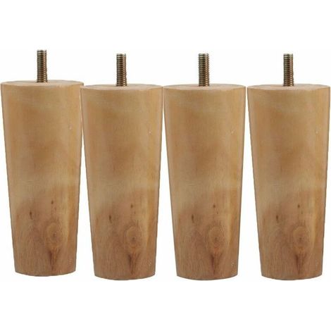 Pieces Solid Wood Furniture Legs, 12 cm Wooden Feet for Sofa, Replacement Wooden Furniture Legs, Tapered Furniture Legs with M8 Screw Mounting Plate, Non-Slip Pads for Dining Table, Cabinet (1/5)