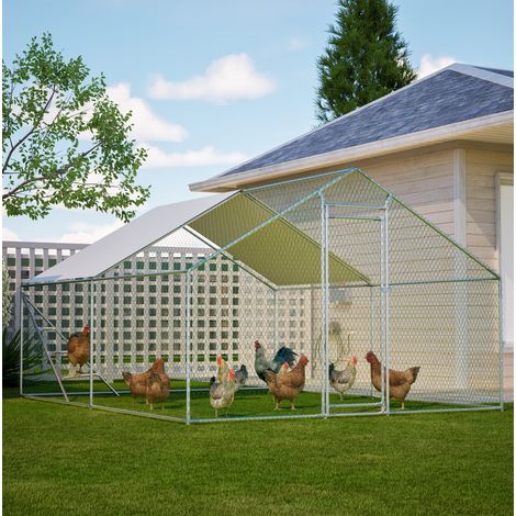 Pajarera para gallinas 3x4 m con techo y cierre, acero galvanizado gris DESVIAE (1/5)