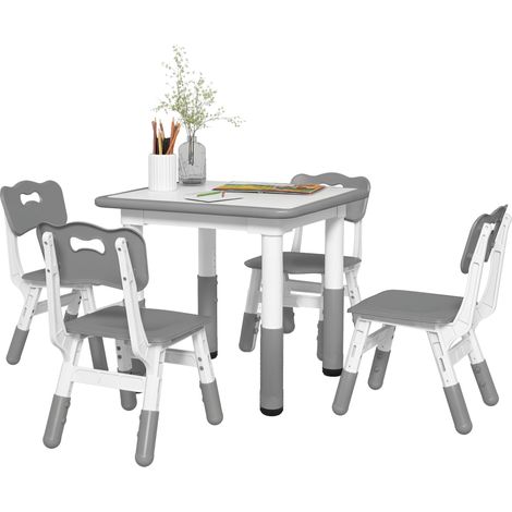 Ensemble 5 pièces table 4 chaises enfant hauteur réglable gris