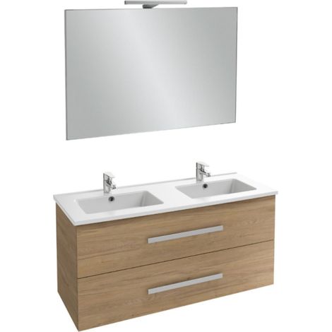 Mueble bajo lavabo doble 120 cm JACOB DELAFON Ola Up roble Colorado con espejo y foco (1/5)