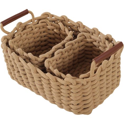 Trois paniers de rangement pour salle de bain (avec poignées), paniers de rangement en osier naturel, adaptés à la décoration (1/5)