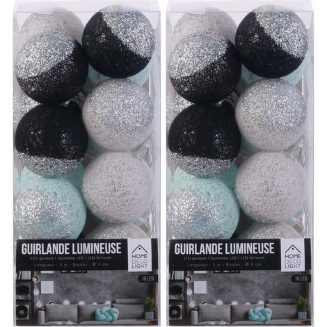 Guirlande lumineuse boules pailletées 16 leds (Lot de 2) (1/4)