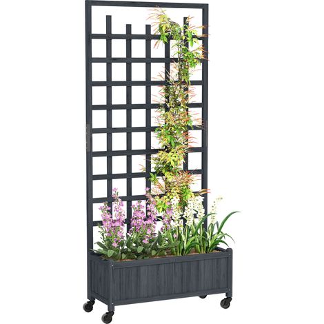 Wooden Trellis Planter, Raised Garden Bed with Wheels, to Climb and Grow Vegetables, Herbs and Flowers, Grey (1/5)