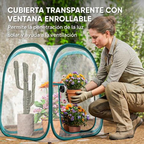 Pop-up Mini Greenhouse with Roll-up Window & Transparent Cover, 70x70x80 cm Portable Outdoor Garden Green House with Carry Bag & Ground Stakes (1/5)