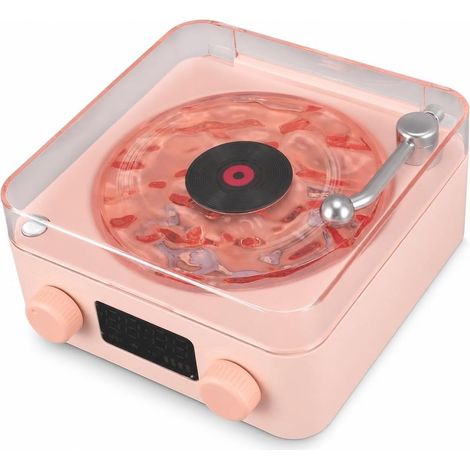 Tourne Disque Vinyle Bluetooth, Haut-Parleur Vinyle 3 en 1 de Style Tourne-Disque avec veilleuse et Affichage de l'heure, Mini Tourne-Disque avec 4 Sons de la Nature (1/5)
