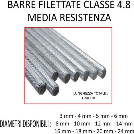 BARRE FILATTATE ZINCATE CLASSE 4.8 DA METRI 1  DIAMETRO 4 MM