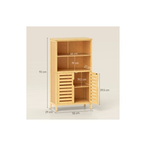 Armoire de salle de bain en bambou, meuble inférieur à portes à lamelles, anti-basculement, style campagne, armoire polyvalente multifonction (1/5)