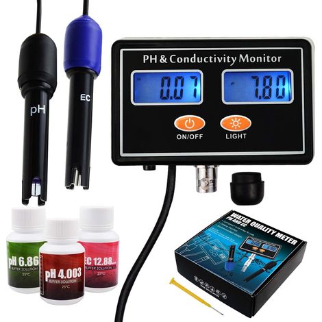 pH/EC Conductivité Mètre avec ATC Eau Qualité Testeur 0.0-14.0pH / 019.99ms/cm Aquarium, Hydroponique Outil (1/5)