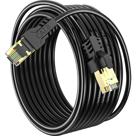 Câble Ethernet Cat 8 10m, Haute Vitesse 40 Gbit/s, 2000 MHz, 26 AWG, Cable RJ45 Plaqué Or, Pour Routeur/PC/Jeux/Modem, Plus Rapide que Cat7/Cat6/Cat5 (1/5)