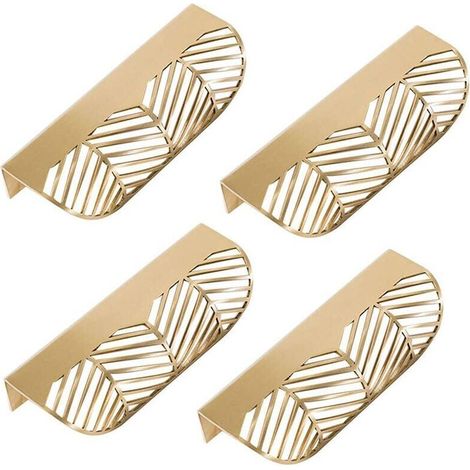 4 maniglie per cassetti a forma di foglia da 117 mm in ottone massiccio, maniglie per mobili per soggiorno, cucina e camera da letto con viti incluse. (1/4)