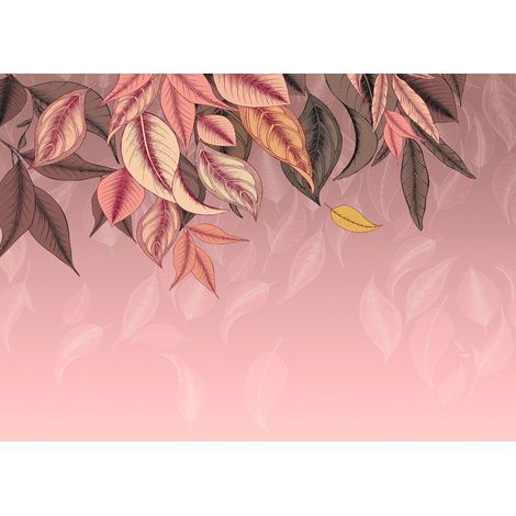 papier peint panoramique feuilles nuances roses - Komar (1/3)