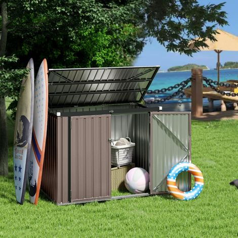 Abri de Stockage en Métal Galvanisé pour Poubelles Extérieur Abri de Jardin Verrouillable avec Toit Ouvert 2 Portes 172X95,5X130 CM Brun (1/3)
