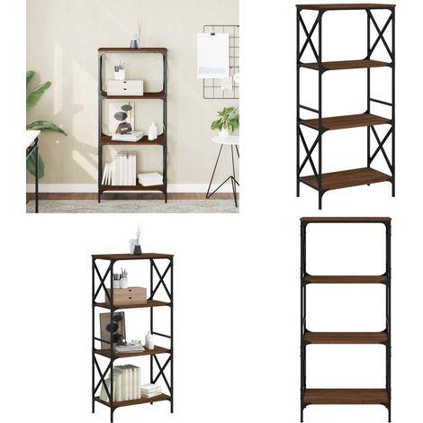 Bibliothèque 4 niveaux chêne brun 59x35x132cm bois d'ingénierie - Bibliothèque Murale - Bibliothèque Design - Bibliothèque Industrielle - Étagère Ouverte - Meuble Rangement - Home & Living