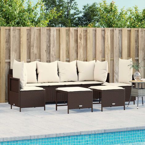 Set comedor de jardín 5 piezas y cojines ratán sintético marrón vidaXL (1/5)