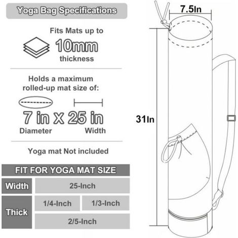 Sac Pour Tapis De Yoga - 78x19 Cm - Impermeable - 2 Poches Exterieures - 1 Poche Humide Interieure - Noir - 1 Unite (1/5)