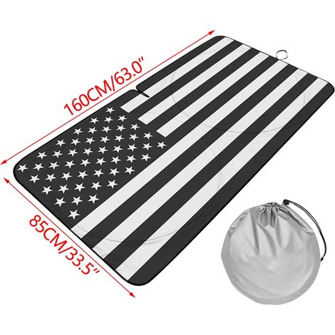 Sonnenschutzblende mit amerikanischem Flaggenmuster für die Windschutzscheibe – patriotisches Design – Wärmeisolierung und Sonnenschutz – einfache Montage und Aufbewahrung – schwarz
