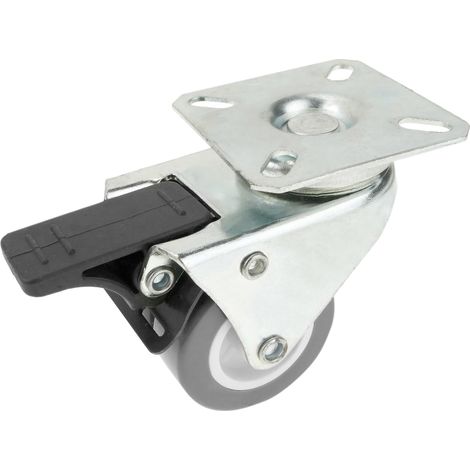 PrimeMatik - Roulettes pivotantes double. Roue industrielle en PU et PVC gris avec frein 50 mm (1/5)